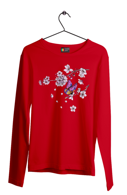 Men`s longsleeve with prints Butterfly And Sakura. Butterfly, sakura, spring, wood. 2070702
