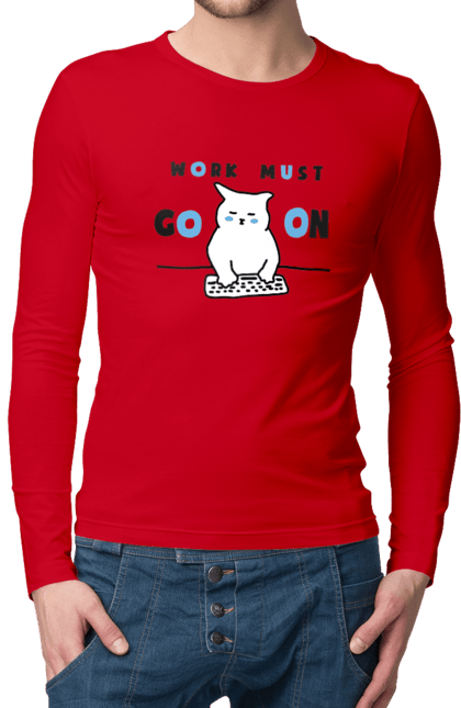 Men`s longsleeve with prints Work must go on. Cat, cats, work. 2070702