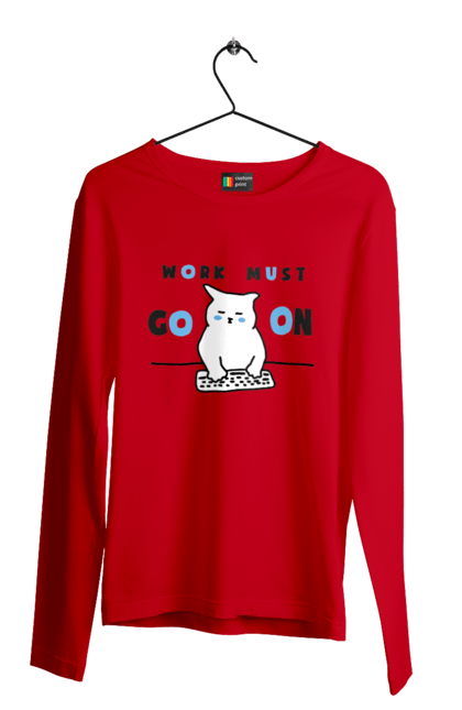 Men`s longsleeve with prints Work must go on. Cat, cats, work. 2070702