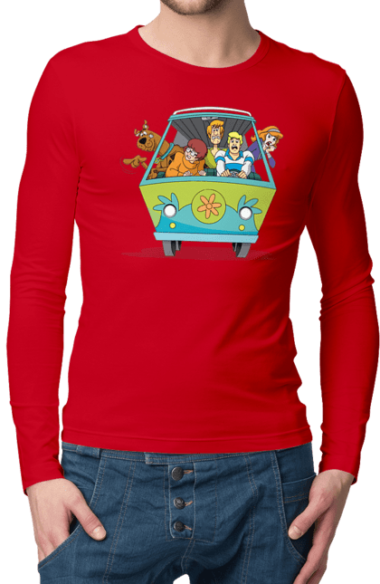 Чоловічий лонгслів з принтом "Скубі Ду, Машина". Авто, мультик, скубі ду, собака. 2070702