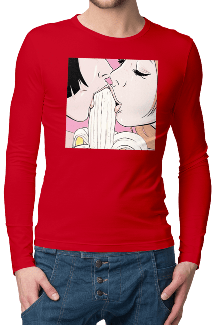 Чоловічий лонгслів з принтом "Дівчата Їдять Банан". Лизати, смоктати. 2070702