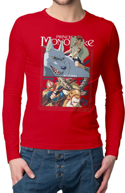 Men's longsleeve with prints Princess Mononoke. Adventure, anime, fantasy, ghibli, hayao miyazaki, princess mononoke, studio ghibli. 2070702