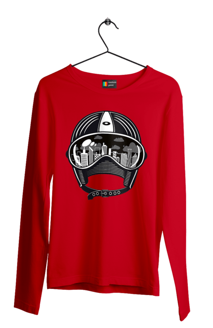 Чоловічий лонгслів з принтом "Шолом І Місто". Місто, швидкість, шолом. 2070702