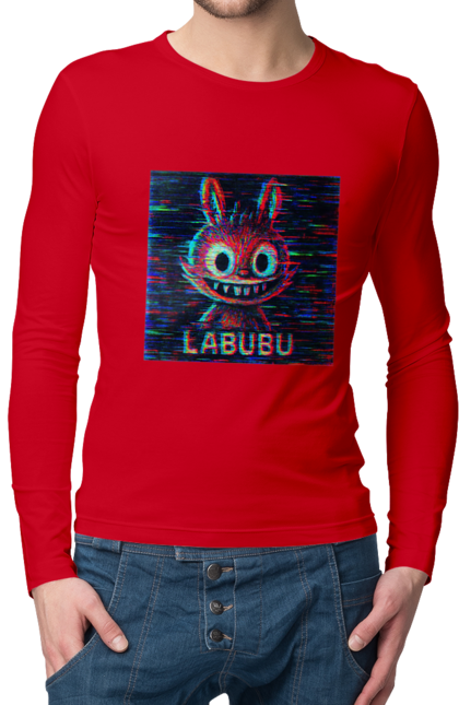 Чоловічий лонгслів з принтом "Лабубу". Crt, rgb, глітч, кіберпанк, лабубу, пікселі, ретро, спотворення, цифрове мистецтво, шум. 2070702