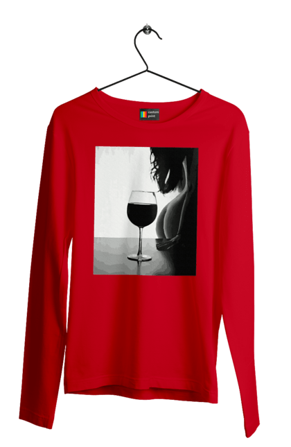 Чоловічий лонгслів з принтом "Келих вина". Вино у келиху, грація, знову п`ятниця, очікування, тіло жінки, форми жіночого тіла. 2070702