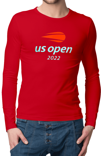 Чоловічій лонгслів з принтом "Тенісний турнір US Open 2022". Великий теніс, відкритий чемпіонат, гравці, м`яч, нью йорк, призовий фонд, ракетка, турнір на ґрунті, хард, чемпіонат америки. futbolka.stylus.ua
