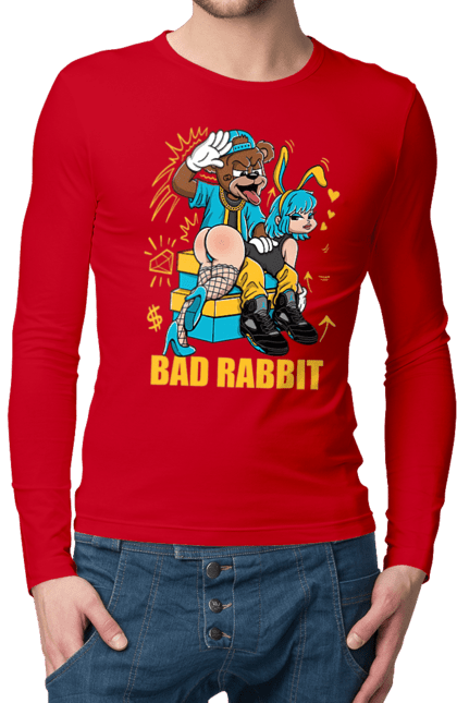Чоловічий лонгслів з принтом "Поганий кролик". Бдсм, ведмідь, дівчина, кролик, поганий кролик, прикольна, смішна. 2070702