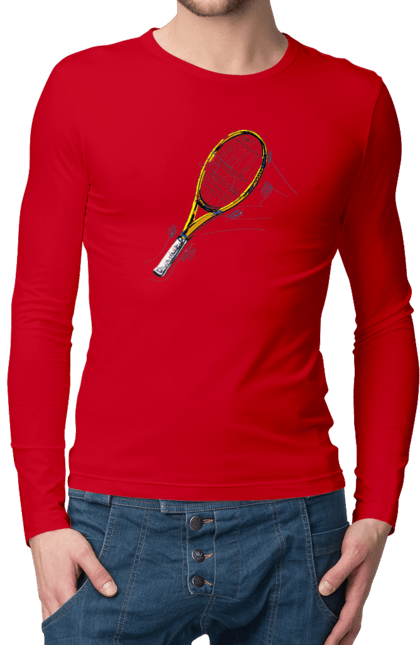 Чоловічий лонгслів з принтом "Ракетка Великий теніс". Великий теніс, гравці, грунт, м`яч, призовий фонд, ракетка, спонсор, турнір на ґрунті, турнірна сітка. 2070702