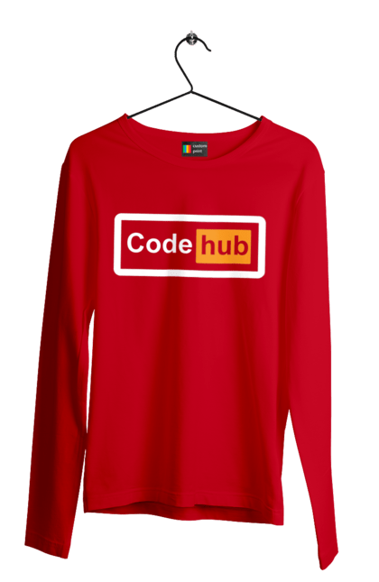 Мужской лонгслив с принтом Код хаб. Айти, айтишник, для айтишника, для программиста, код хаб, подарок айтишнику, подарок программисту, программист, разработчик. 2070702