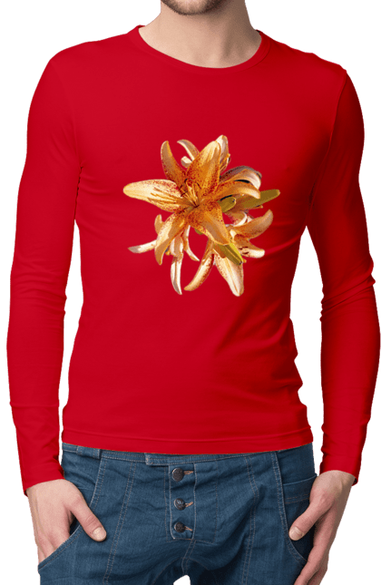 Чоловічий лонгслів з принтом "Оранжева лілія". Квітка, краса, лілія, оранжевий, помаранчевий, природа, сонячний. 2070702