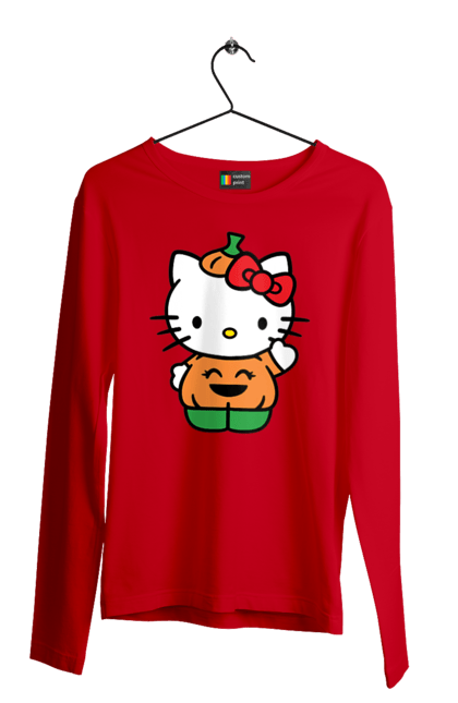 Мужской лонгслив с принтом Хелло Китти Хэллоуин. Halloween, hello kitty, бренд, котенок, персонаж, тыква, хелло китти, хэллоуин. 2070702