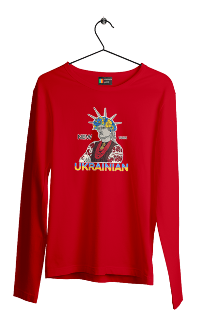 Чоловічий лонгслів з принтом "UA & NY". Вишиванка, вінок, нью йорк, статуя свободи, україна. 2070702