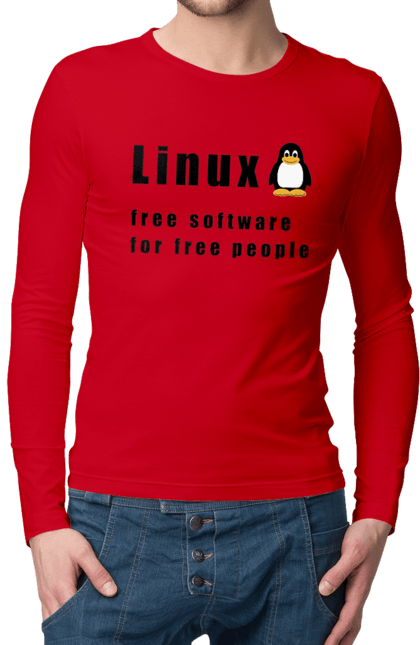 Чоловічий лонгслів з принтом "Linux Вільний Для Вільних". Linux, адміністратор, айті, айтішник, безкоштовна, безкоштовно, вільна, доступність, незалежність, операційна система, ос, пінгвін, програміст, програмне забезпечення, свобода, сервер, сисадмін, система, системний адміністратор, софт, текст, чорний. 2070702