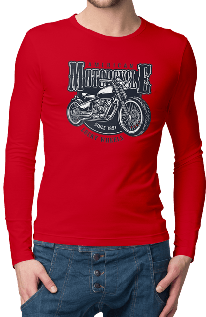 Чоловічий лонгслів з принтом "Крутий vintage мотоцикл". Америка, вінтаж, вінтажний, гарний, мотоцикл, мотоцикли, ретро, стильно, стильовий, чоловічий. 2070702