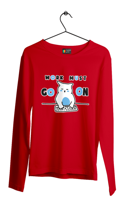 Мужской лонгслив с принтом Работа не волк. Айти, кот, котики, коты, работа. 2070702