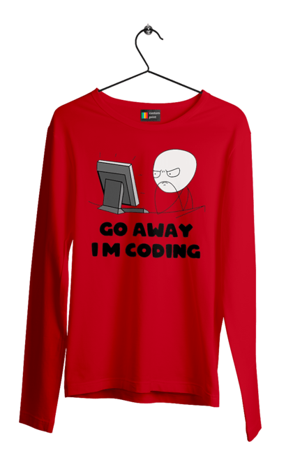 Мужской лонгслив с принтом Уходи Я кодирую. Айти, айтишник, для айтишника, для программиста, подарок айтишнику, подарок программисту, программист, разработчик, уходи я кодирую. 2070702