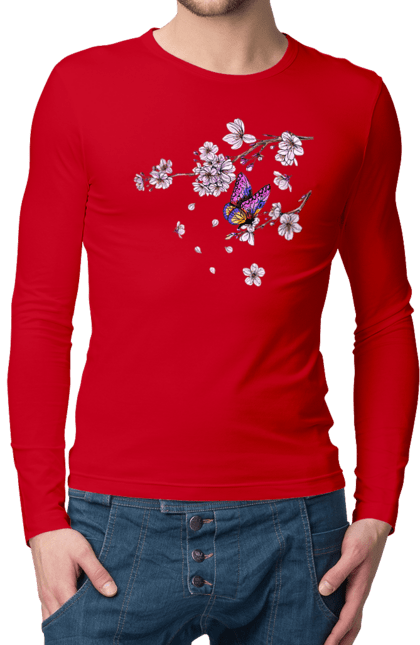 Men`s longsleeve with prints Butterfly And Sakura. Butterfly, sakura, spring, wood. 2070702