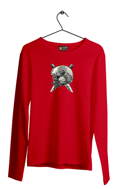 Чоловічий лонгслів з принтом "Череп пілота". Військовий, захисник, ніж, пілот, череп, шолом. 2070702