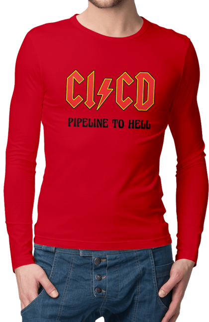 Чоловічій лонгслів з принтом "CI/CD pipeline to hell". Cicd, cicd pipeline, devops, pipeline, інженер, програмне забезпечення, програмування, розробка, розробка по. 2070702