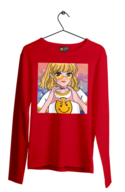 Men`s longsleeve with prints Yellow Girl. Anime, girl, smiley. 2070702