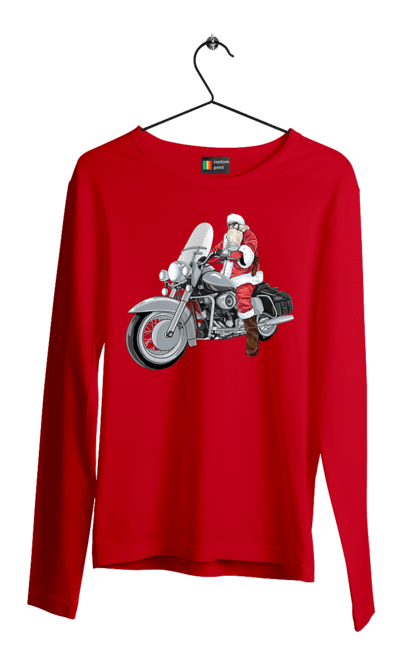 Чоловічий лонгслів з принтом "Санта На Мотоциклі". Мотоцикл, новий рік, санта, свято. 2070702
