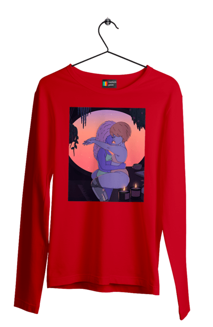 Чоловічий лонгслів з принтом "Фіолетові Дівчата Обіймаються". Захід, обійми. 2070702