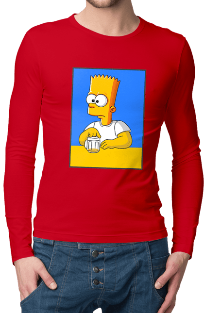 Мужской лонгслив с принтом Барт любитель пива. Барт, барт симсон, мультперсонажи, мультфильмы, симпсоны, украинский флаг. 2070702