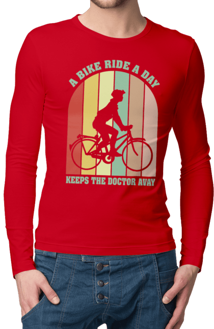 Чоловічий лонгслів з принтом "Поїздка на велосипеді". Велопрогулянка, велосипед, здоровий спосіб життя, зож, поїздка на велосипеді. 2070702