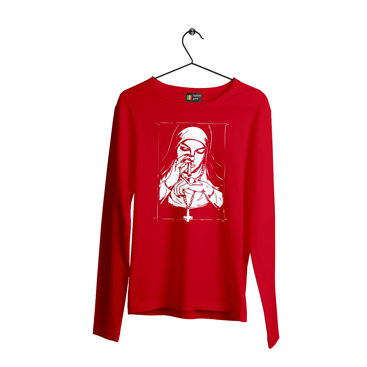 The nun sniffs the powder