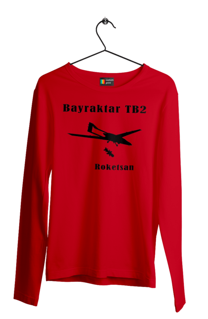 Чоловічій лонгслів з принтом "Bayraktar TB2". Bayraktar, bayraktar tb2, агресія, байрактор, безпілотний, бойовики, війна, донбас, захист, зсу, контратака, літак, оборона, патріот, ракета, удар, ударний, україна. aslan