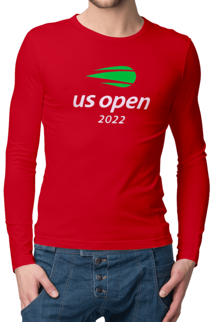 Men`s longsleeve with prints US Open 2022 tennis tournament. American championship, ball, hard, new york, open championship, players, prize fund, racket, tennis, tournament grid. 2070702