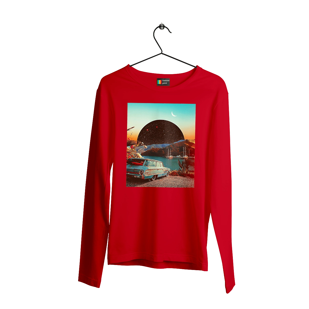 Painting, car by the river