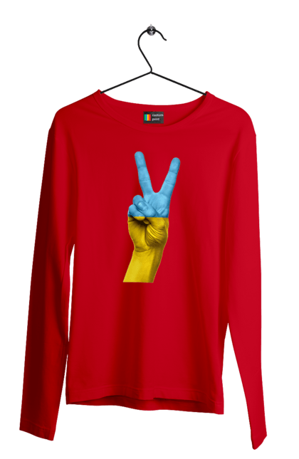 Чоловічий лонгслів з принтом "Два Пальця, Світ, Україна". Мир, рука, україна. 2070702