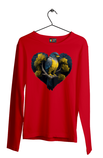 Чоловічий лонгслів з принтом "Синьо жовтий сокіл". Дерево, прапор україни, серце, символ україни, сокіл, україна. 2070702