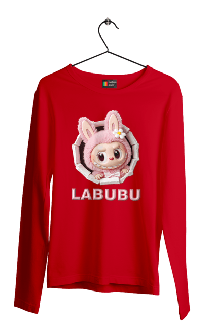 Чоловічий лонгслів з принтом "Лабубу". Іграшка лабубу, лабубу, лабубу кока кола, мерч лабубу, мила, рожева лабубу, смішна лабубу. 2070702