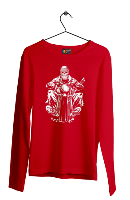 Men`s longsleeve with prints Skull on a motorcycle. Biker, motorcycle, skeleton, skull. 2070702