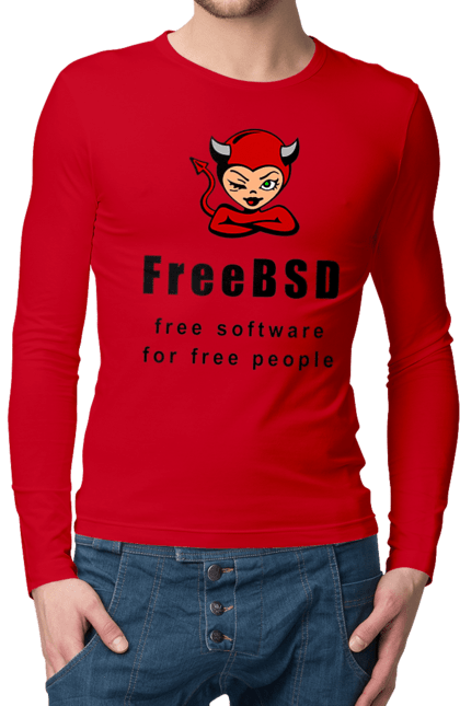 Чоловічий лонгслів з принтом "Freebsd Для Вільних". Bsd, freebsd, unix, адміністратор, айті, айтішник, безкоштовна, безкоштовно, бестія, вільна, демон, демонесса, доступність, незалежність, операційна система, ос, програміст, програмне забезпечення, свобода, сисадмін, система, системний адміністратор, софт, текст, червоний, чорний. 2070702