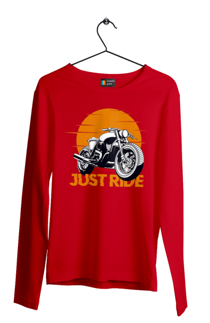 Мужской лонгслив с принтом Мотоцикл, Просто Езжай. Дорога, езда, мотоцикл. 2070702