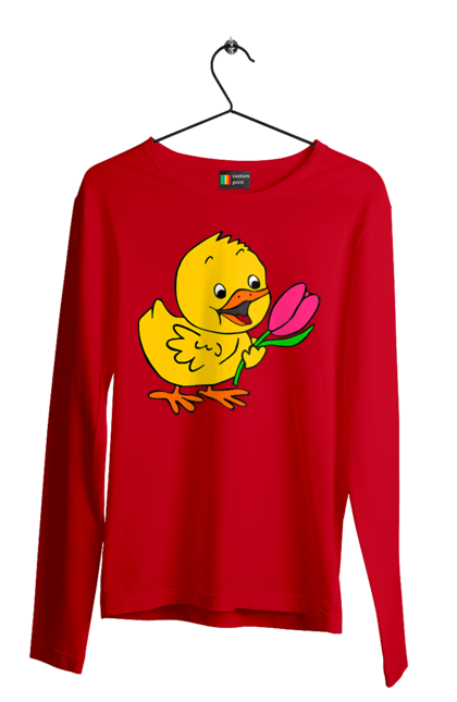 Men`s longsleeve with prints Chicken With A Tulip. Chick, tulip. 2070702