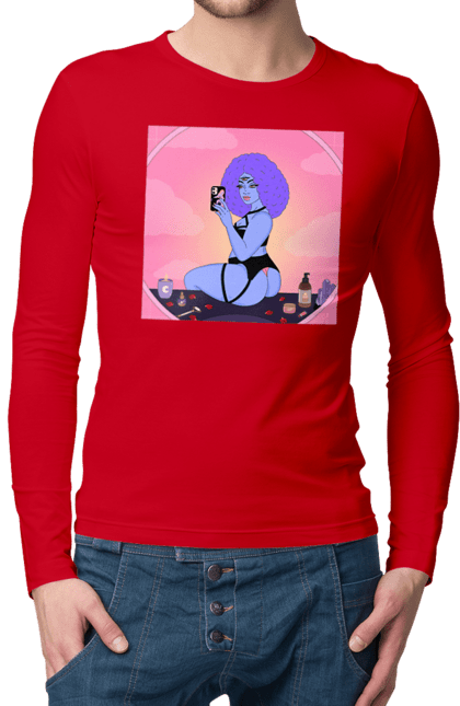 Чоловічий лонгслів з принтом "Фіолетова Дівчина Фото У Дзеркалі". Білизна, дзеркало, фото. 2070702