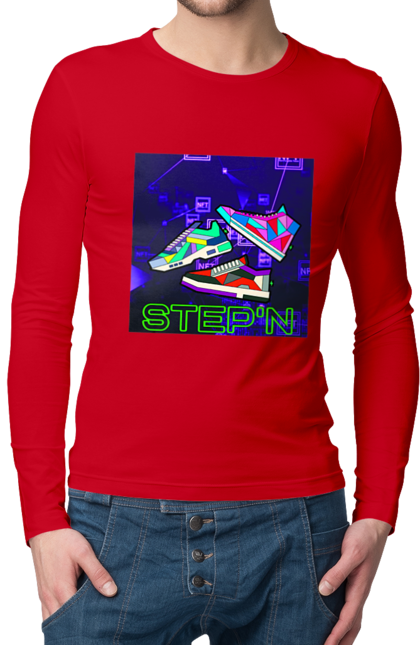 Men`s longsleeve with prints Step`n. Crypt, cryptocurrencies, nft, nft sneakers, solana, stepn, virtual crosses. 2070702