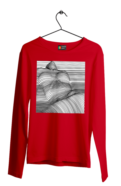 Чоловічий лонгслів з принтом "Дівчина В Смужку". Гола, сиськи. 2070702