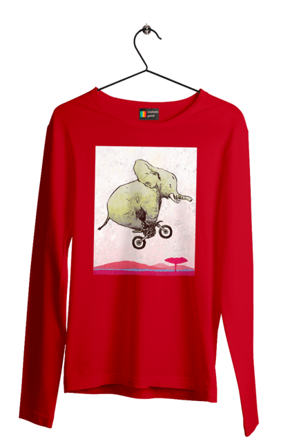Men`s longsleeve with prints Elephant On A Motorcycle. Elephant, flight, motorcycle. 2070702