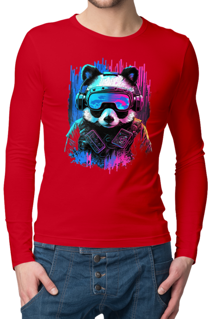 Men`s longsleeve with prints Panda in VR Helmet. Character, geek, helmet, panda, virtual reality. 2070702