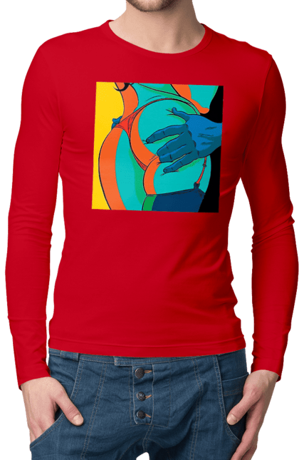 Чоловічий лонгслів з принтом "Жіноча Попа В Чоловічих Руках". Гола, жопа, ляпас. 2070702