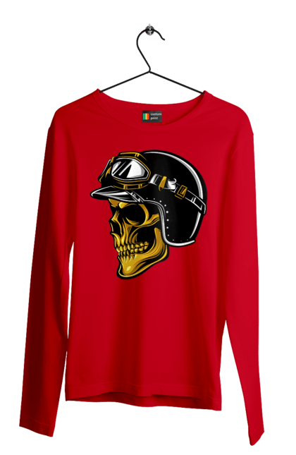 Чоловічий лонгслів з принтом "Череп в мотошоломі". Крутий, очі, череп, шолом. 2070702