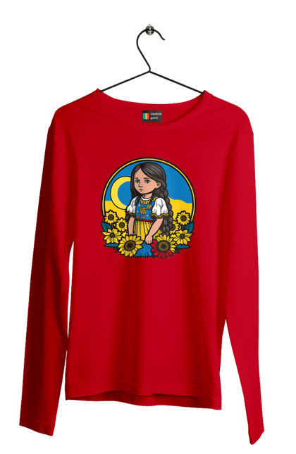 Чоловічий лонгслів з принтом "Мила Українська дівчинка". Блакитний, жовтий, жовто-блакитний, зроблено в україні, патріот, патріоти україни, підтримую україну, прапор україни, україна, українська дівчинка. 2070702