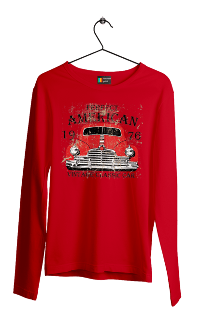 Чоловічий лонгслів з принтом "Машина вінтаж, 1976". 1976, вінтаж, машина. 2070702