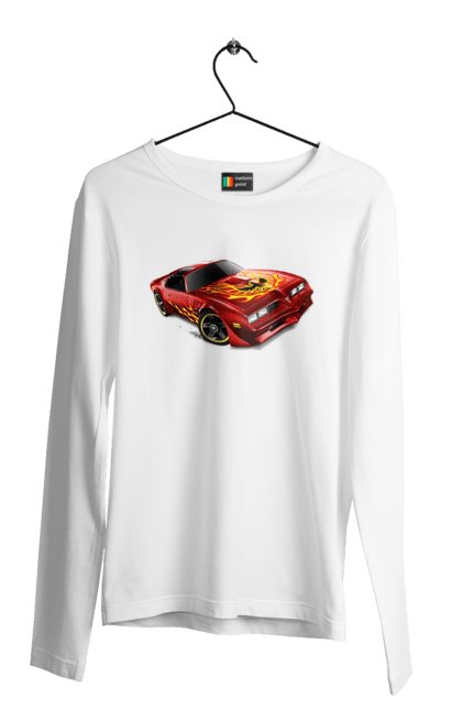 Чоловічий лонгслів з принтом "Машина червона, швидкісна". Їзда, колеса, машина, швидкість. 2070702