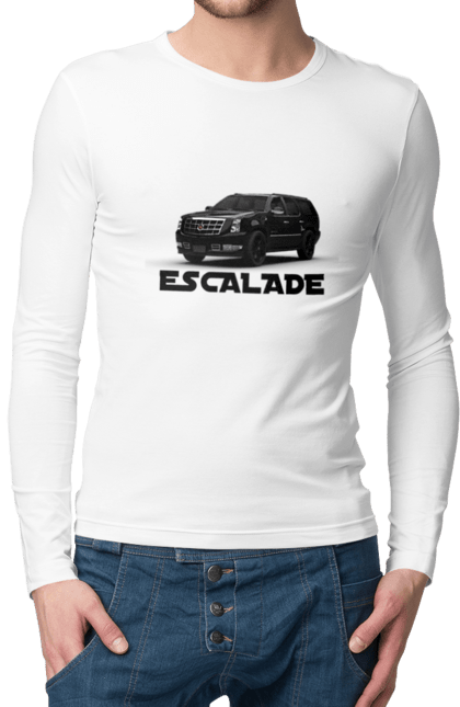 Чоловічий лонгслів з принтом "Каділак". Автомобіль, бізнес клас, джип, ескалада, каділак, машина, позашляховик. 2070702